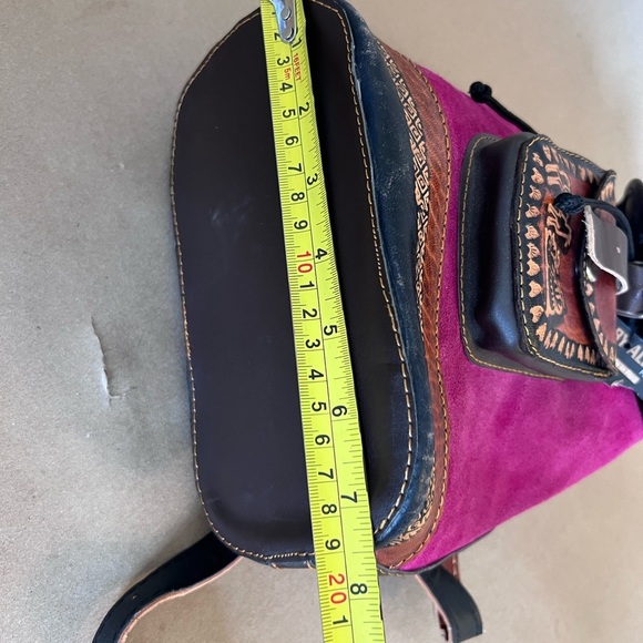 Baby Alpaca Made In Peru Magenta Pink Suede Leather Drawstring Backle Backpack S - Picture 7 of 11